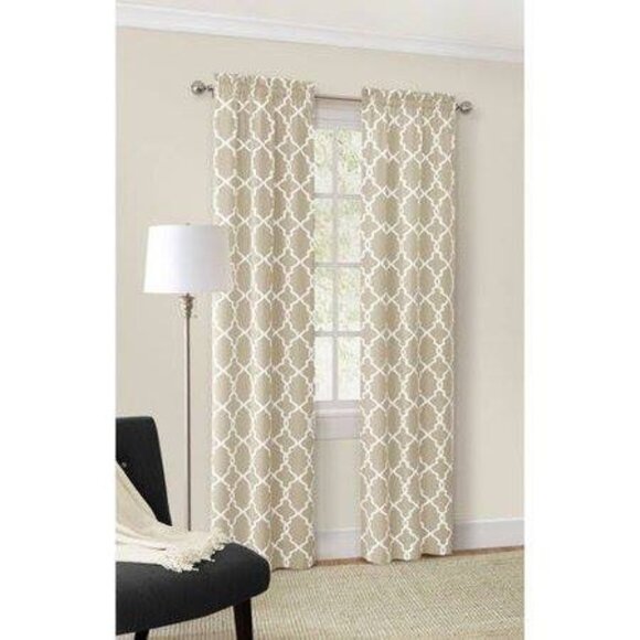 Pair of Mainstays Calix Fashion Window Curtains, Taupe. - Picture 1 of 3